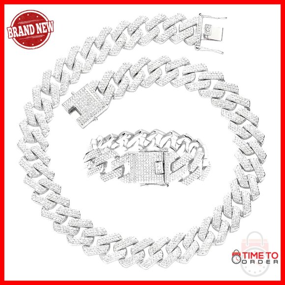 Other - 24K Gold Plated Cuban Link Chain Necklace & Bracelet Set for Men Women